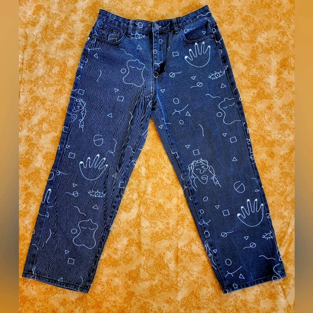 Black & White Print Womens Jeans by Shein, Large 8/10 US